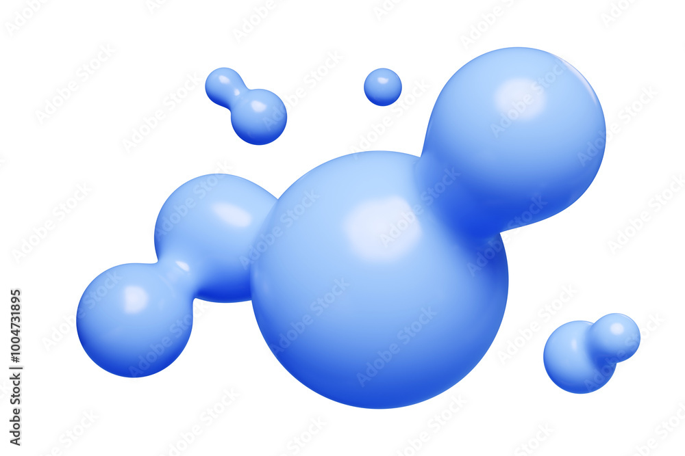 Poster blue abstract liquid metaball shape. 3d render illustration of fluid soft bubble blob. organic brigh