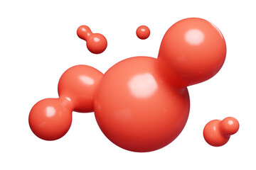 Red abstract liquid metaball shape. 3d render illustration of fluid soft bubble blob. Organic bright decorative sphere geometric form. Morphing ball aqua drop or molecule. Flow particles.