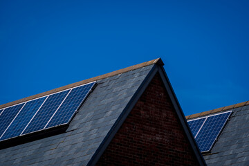 Solar energy panel on new built house roof in england uk