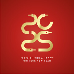 Happy Chinese New Year 2025 ultra modern gold snake design numbers typography red background label icon logo button for 2025 year