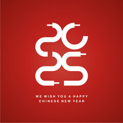 Happy Chinese New Year 2025 ultra modern snake design numbers typography white red label icon logo button