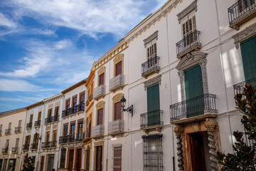 Fototapeta premium Calle del Rio, typical stately street in the old town of Priego de Córdoba, Cordoba, Andalusia, Spain, with daylight