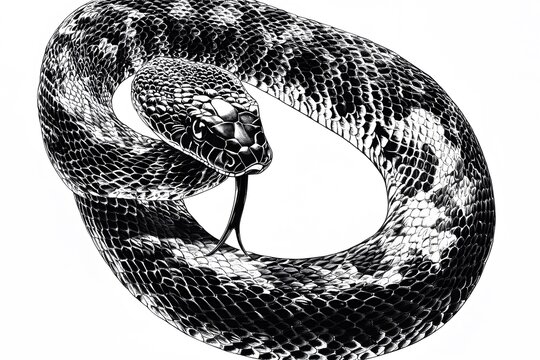 Coiled black and white snake