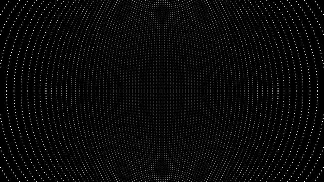 Animation of the rotation of a sphere consisting of particles. Seamless loop animation. Inside view