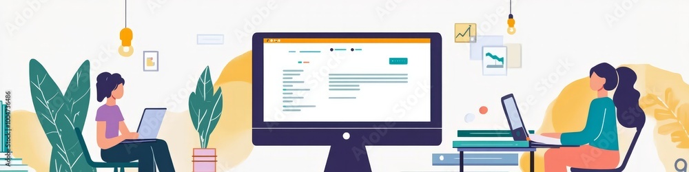 Poster teamwork makes the dream work: two colleagues collaborate seamlessly on a project using a user-frien