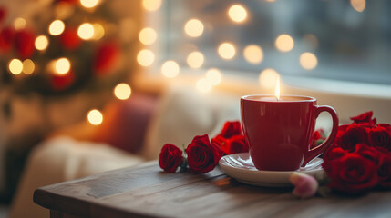 Obraz premium Valentine's Day. Love. February. Winter holidays. Cosiness. Heart. February 14. Celebration. Cosiness. Couple in love. Red heart. Banner.