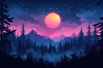 Naklejka premium illustration featuring digital abstract technology with space for titles, layered over a forest background. Ideal for tech design concepts. 