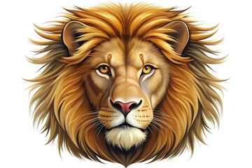 Fototapeta premium Regal lion face icon with majestic whiskers and a calm demeanor, perfect for wildlife, savannah, or African-themed designs and representations of courage.