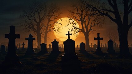 graveyard silhouette halloween
