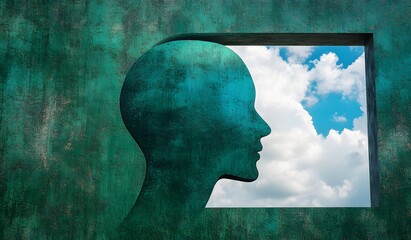 Silhouette of a head with an open window to the sky