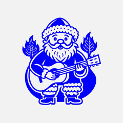 Fototapeta premium Santa Claus playing the guitar picture. Flat line vector illustration on light background.