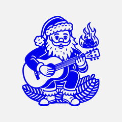 Fototapeta premium Santa Claus playing the guitar picture. Flat line vector illustration on light background.