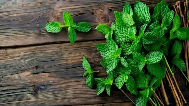 fresh herbs on wooden background