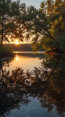 Naklejka premium Moments of Stillness An AI-Generated Autumn Landscape.