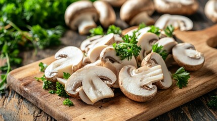 Sliced mushrooms ready for cooking on a cutting board