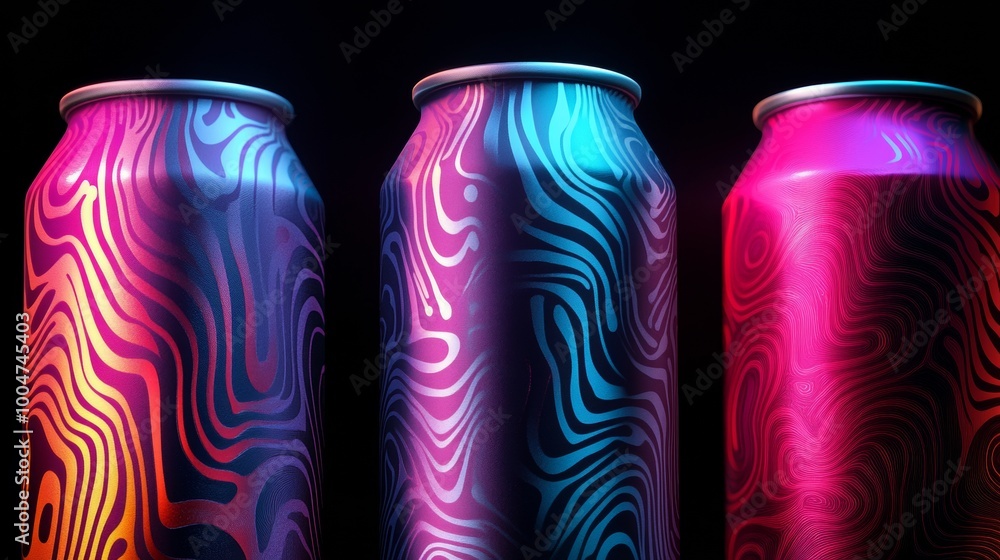 Poster three cans of soda with a zigzag pattern on them