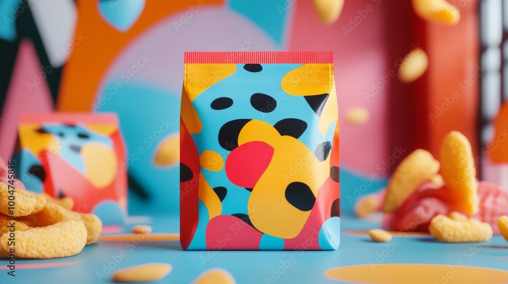 Poster a colorful bag with a pattern of animals and a red border