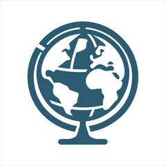 A blue and white flat color globe silhouette on white background
