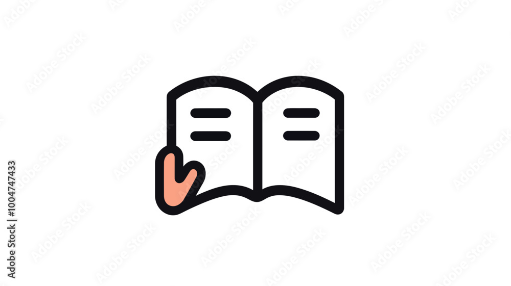 Poster Vector Thin Line Icon of Hand Holding Open Manual Guide Book for Instruction and Learning Concepts