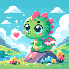 Obraz premium Baby Dragon Flat Vector Illustration Design