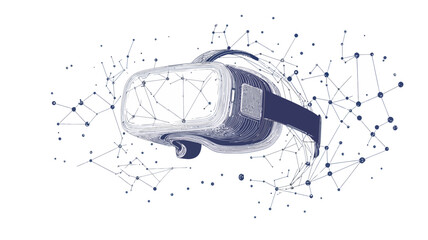 Futuristic Virtual Reality Headset with Abstract Mash Line and Point Network on White Background, Vector Technology Illustration in Starry Space Concept
