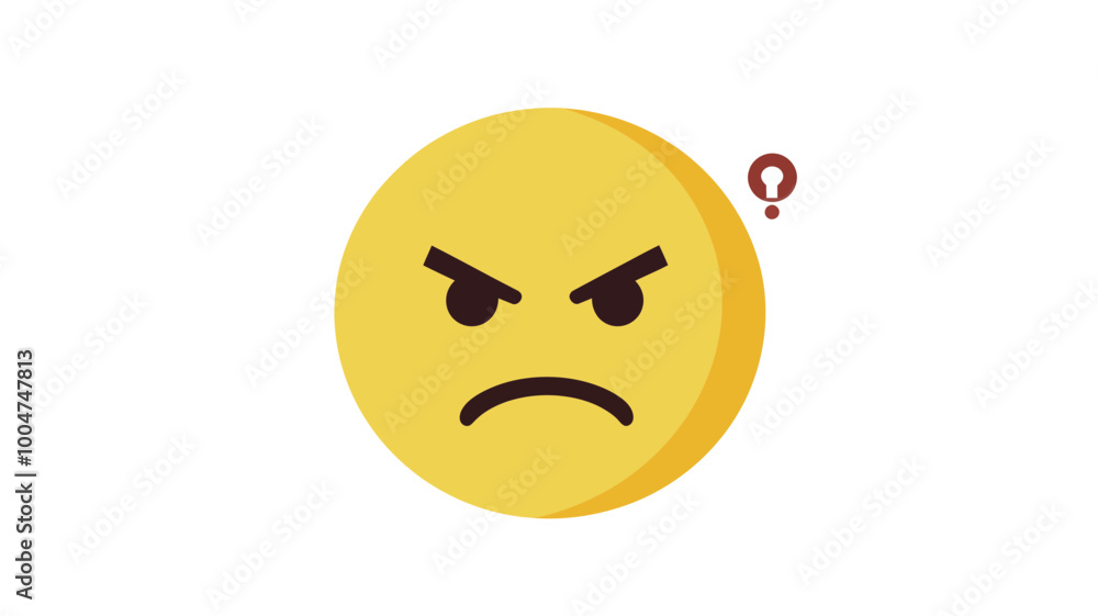 Poster angry emoji face with question mark: rude flat vector icon depicting frustration and confusion in ye