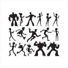 Animated cartoon silhouette on white background
