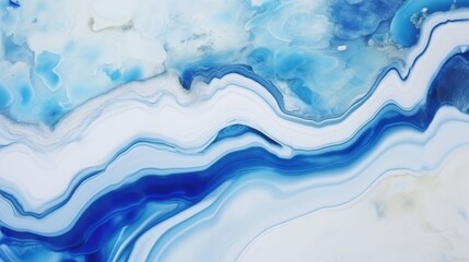 Obraz premium Mesmerizing blue and white agate with flowing patterns, portraying a serene abstract background with fluid ink textures.
