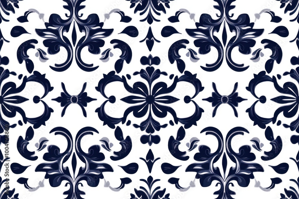 Poster a navy blue and white pattern with the design of ribbons on an open square tile generative ai