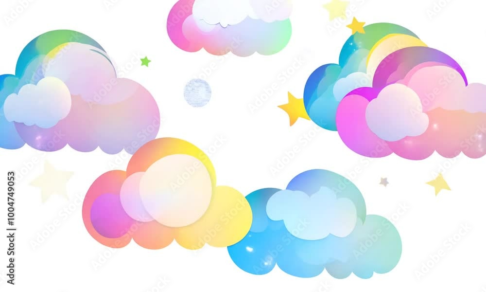 Poster sparkly rainbow clouds forming seamless loop on white background