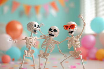 Dancing Skeletons at a Spooky Halloween Party. Halloween skeleton. Skeletons dancing at a Halloween party. Skeletons dance