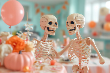 Dancing Skeletons at a Spooky Halloween Party. Halloween skeleton. Skeletons dancing at a Halloween party. Skeletons dance