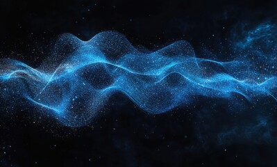 Abstract blue sound wave emanating in dynamic motion against a dark background, representing audio technology and futuristic energy