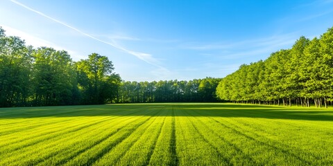 Obraz premium a vast rural wheat field in spring or summer with blue sky and no clouds
