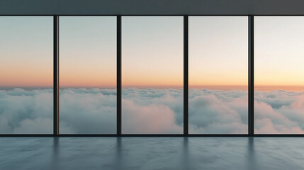 Empty Room With Windows and Clouds