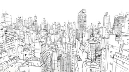 Detailed sketch of a modern city skyline