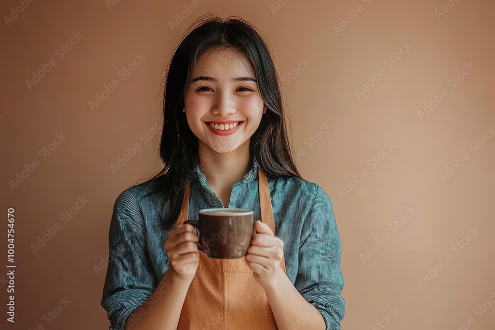 Canvas Prints asian woman holding a coffee cup