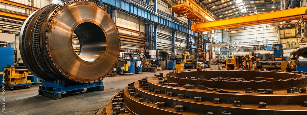 Canvas Prints Large machinery components in an industrial workshop showcasing advanced manufacturing techniques in a well-lit facility