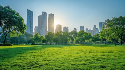 Fototapeta premium A park in the middle of a big city with skyscrapers