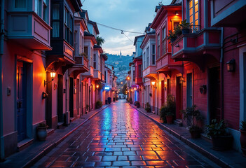 Fototapeta premium Balat district streets view with colorful homes in Istanbul