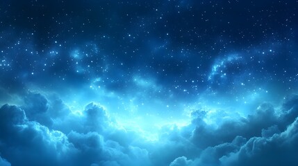 Beautiful Sky with Aurora and Stars. Blue Northern Lights Wallpaper