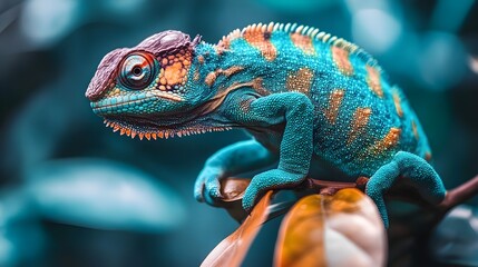 Obraz premium Camelion sits on a branch in the jungle