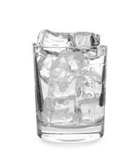One glass with ice for refreshing drink isolated on white