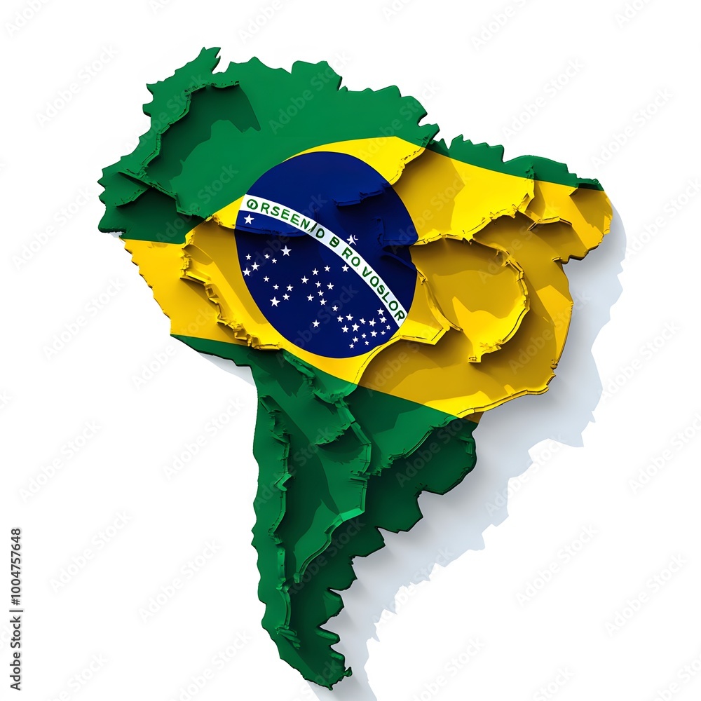 Wall mural 3d render of brazil map with flag