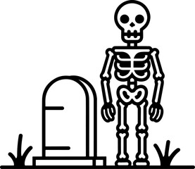 Minimalist skeleton icon with tombstone: Halloween and gothic themes