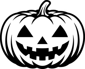 Smiling jack-o'-lantern black and white illustration for Halloween