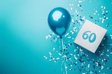 60th birthday celebration with blue balloon and confetti