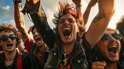 Obraz premium A group of young men with their hands in the air