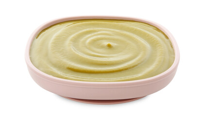 Tasty baby food (puree) isolated on white