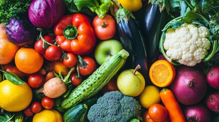 Another version of fruits and vegetables in a heart shape, signifying healthy living and fresh food options. -